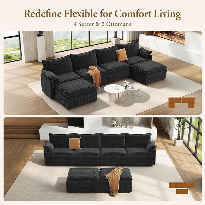 Vesgantti 142" U Shaped Sectional Couch, Comfy Cloud Modular Sectional Sofa - Image 7