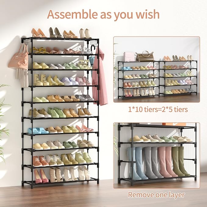 10 Tiers Shoe Rack 50 Pairs Large Capacity Tall Shoe Organizer Sturdy Shoe - Image 5