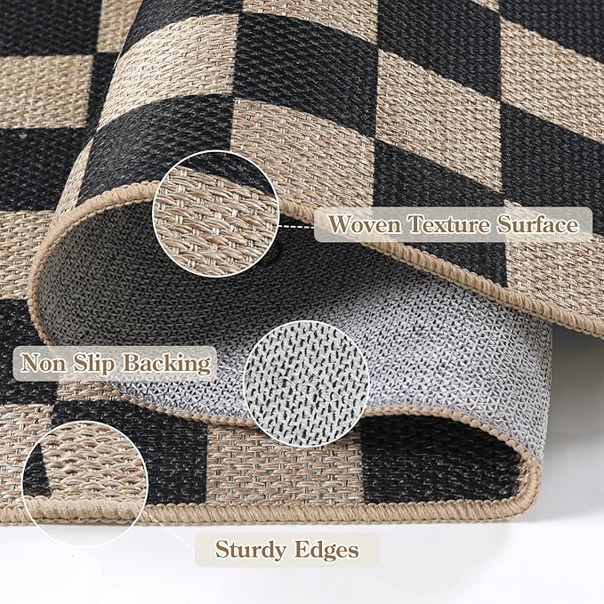 Lahome Checkered Easy Jute Outdoor Rug, 5x7 Farmhouse Rugs - Image 3