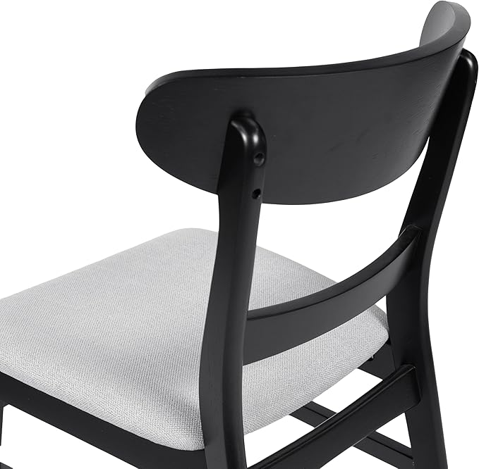 Set of 2 Solid Wood Dining Chairs, Fabric Upholstered Seat Mid-Century Modern - Image 6