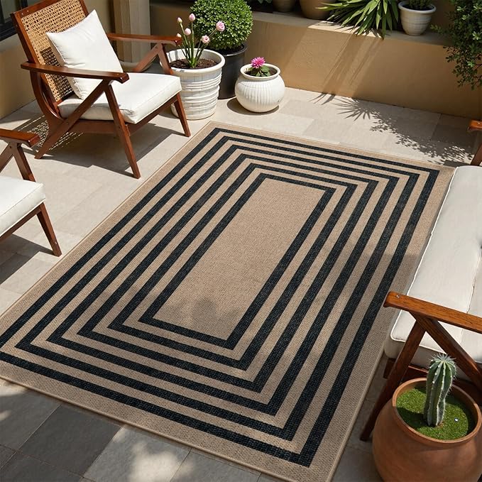 Lahome Modern Geometric Easy Jute Entryway Rug, 4x6 Black Washable Carpet - Image 7
