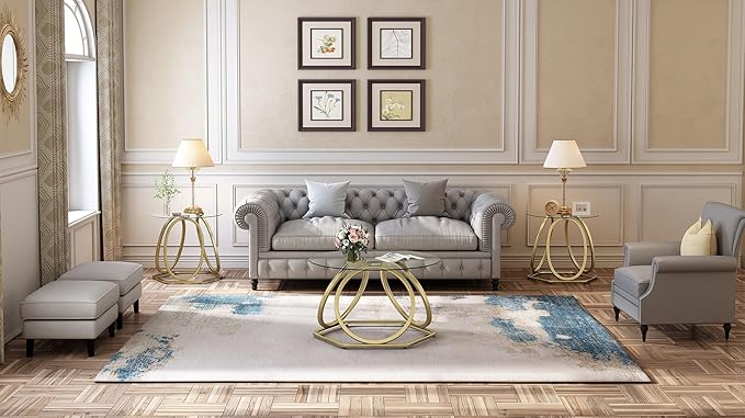 O&K FURNITURE Gold Modern Round Glass End Table - Image 8