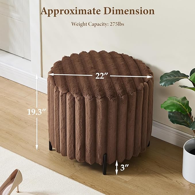 Furniliving Modern Round Ottoman, Large Size Bedroom Ottoman Footstool Round - Image 2