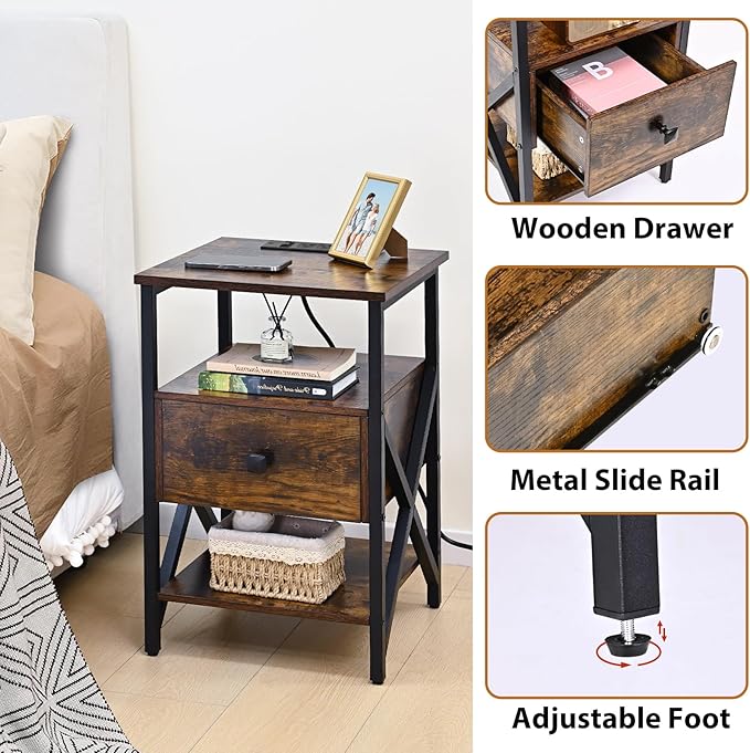 End Table with Charging Station, Charging Side Table Bedside Table with Outlets - Image 6
