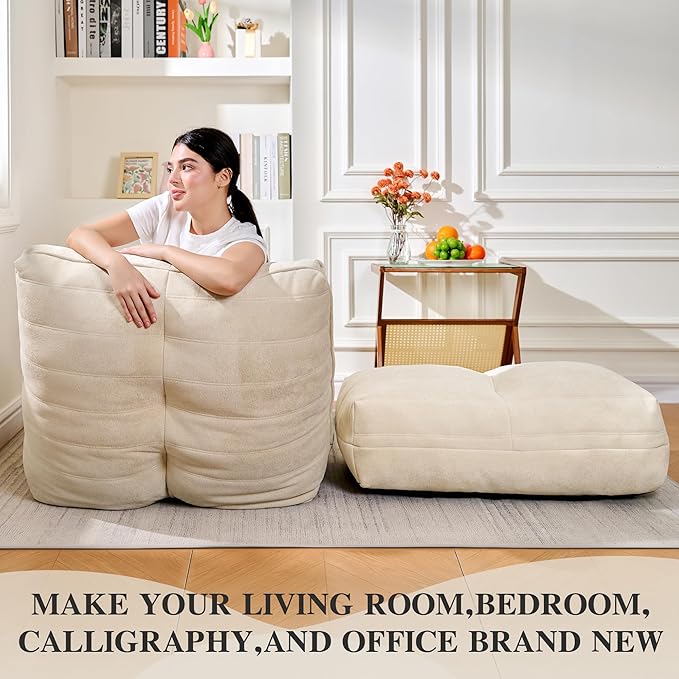Bean Bag Chair with Ottoman, Comfy Bean Bag Sofa with Memory Foam, Lazy BeanBag - Image 5