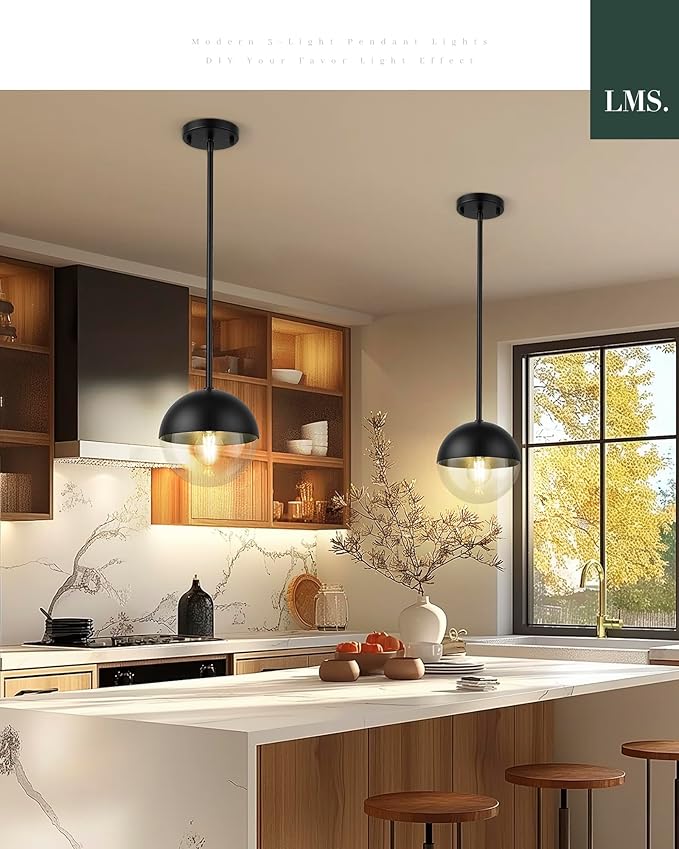 LMS Modern Pendant Lights, Matte Black Kitchen Island Pendant Light Fixtures - Image 4