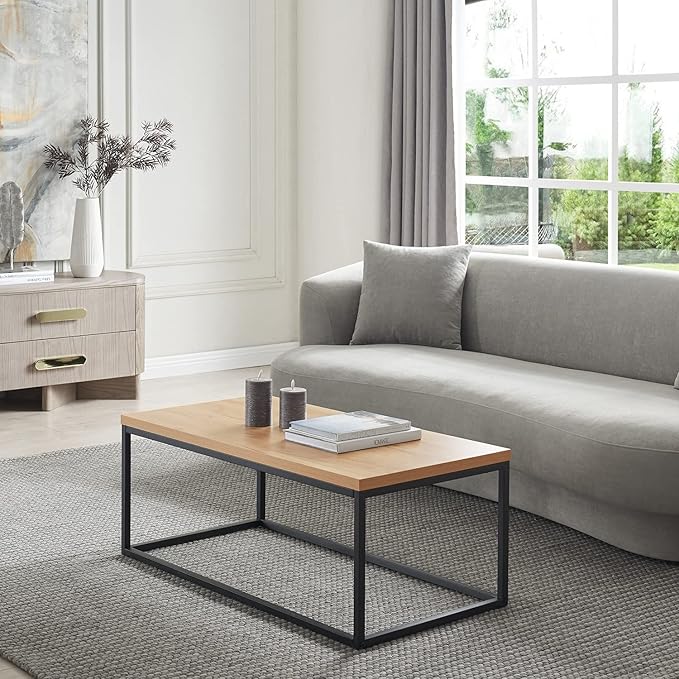 CENSI 40-Inch Natural Oak Accent Coffee Table Ottoman - Image 3