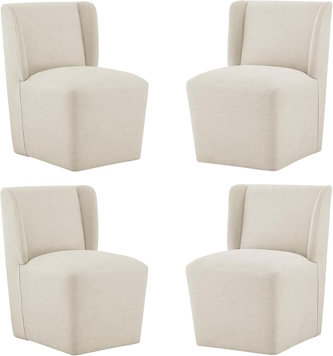 Upholstered Dining Chair with Casters Wingback Modern Side Armless Deskchair by Kislot