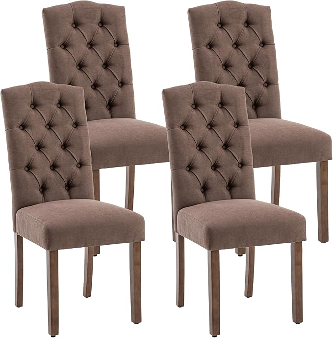 Tufted Upholstered Parsons Dining Chair Set Fabric Diner Accent Stylish Modern by SNUGWAY