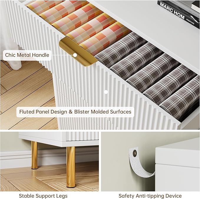 GarveeHome White Dresser, Modern 6 Drawer Dresser - Image 5