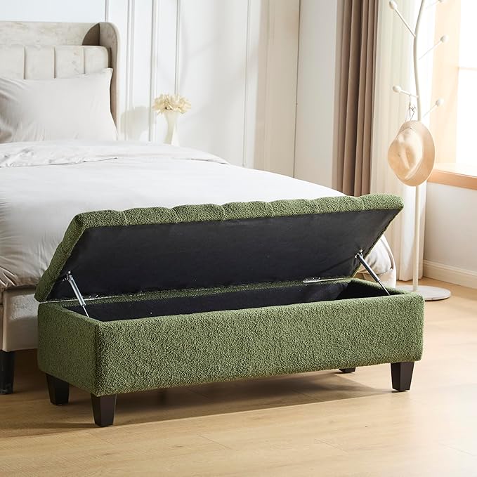 Christopher Knight Home Ottilie Boucle Fabric Storage Ottoman Bench, Wooden - Image 4