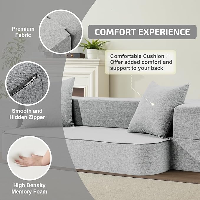 2-in-1 Folding Sofa Bed with Pillows - Image 4