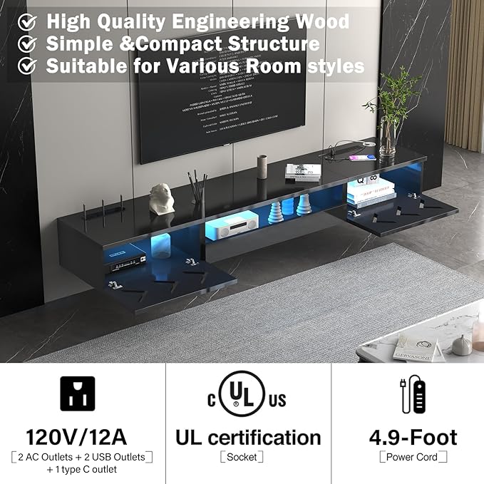 Floating TV Stand, Floating Wall Mounted TV Shelf - Image 7