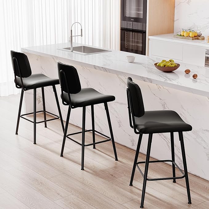 24-Inch Leather Bar Stools Set of 4, Counter Height Barstools - Image 7