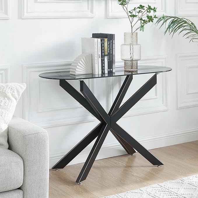 Modern Glass Oval Console Table, Entryway Hallway Narrow Sofa Table, Entrance by EdwinsChoice-ModernFurniture