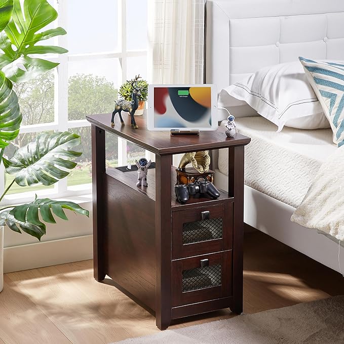 Farmhouse XXL End Table with Charging Station, Narrow Side Table with USB Ports - Image 6