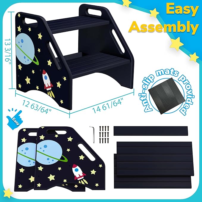 AMBIRD Toddler Step Stool, Space Wooden Two Step Stool - Image 5