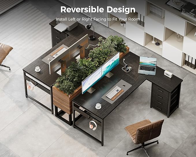 AODK L Shaped Gaming Desk with 4 Drawers, L Shaped Computer Desk with USB - Image 7