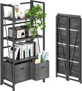 4NM No-Assembly Folding Bookshelf Storage Shelves 4 Tiers Vintage Bookcase by 4NM