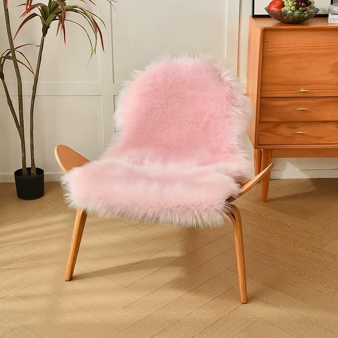 duduta Pink Faux Sheepskin Rugs 2x3 ft, Faux Fur Chair Seat Covers Fluffy Shag - Image 6