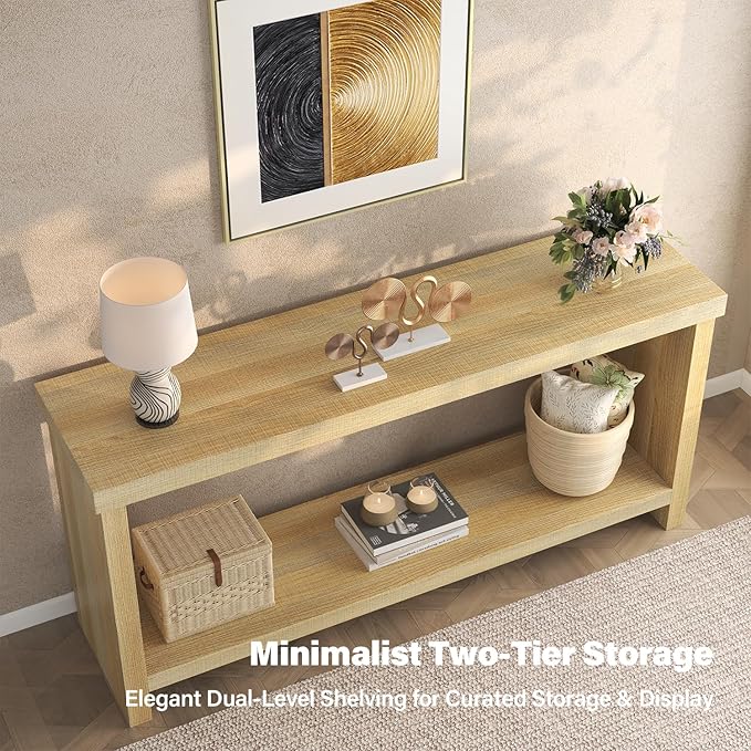 63 Inches Narrow Console Table, 2-Tier Long Sofa Tables Behind Couch Table - Image 8