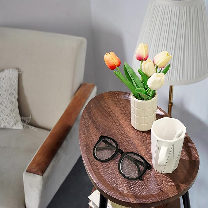 Side Table Small End Table, Oval & Round Wood Sofa Table, 2-Tier Accent Table - Image 5
