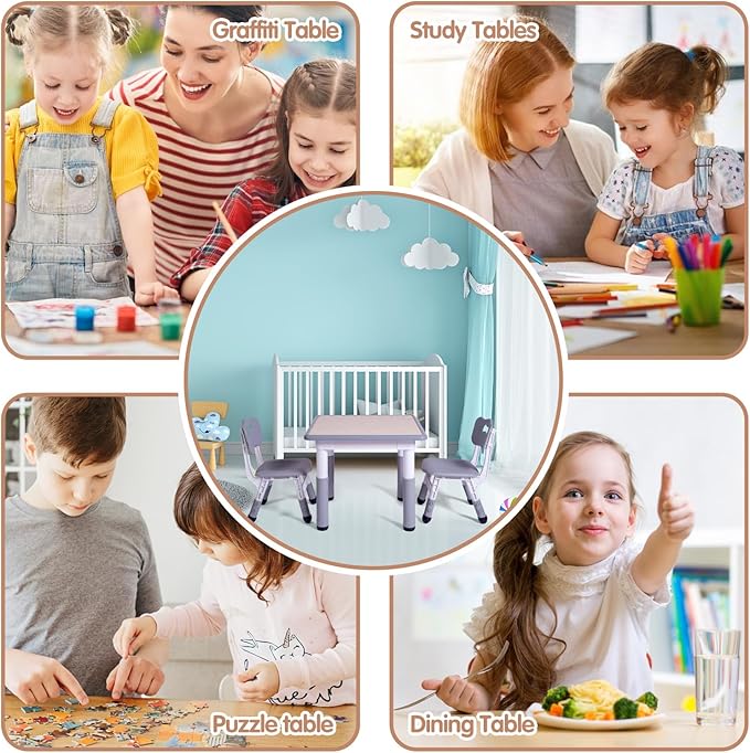 Kids Table and 2 Chairs Set, Height Adjustable Toddler Study Table and Chair Set - Image 7