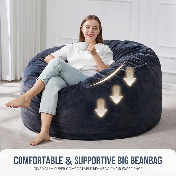 Hobestluk 4ft Bean Bag Chairs for Adults Large Beanbag Chair - Image 6