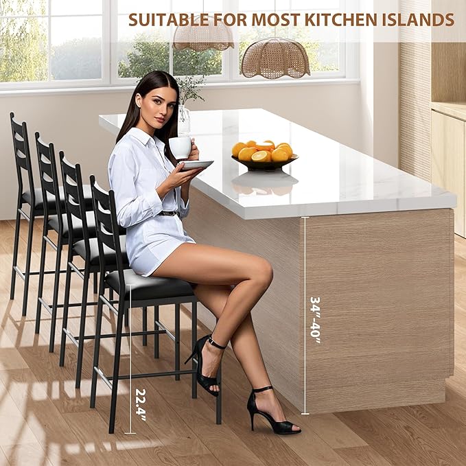 GarveeHome Bar Stools Set of 4, Wooden Barstools, Faux Leather Upholstered Bar - Image 3