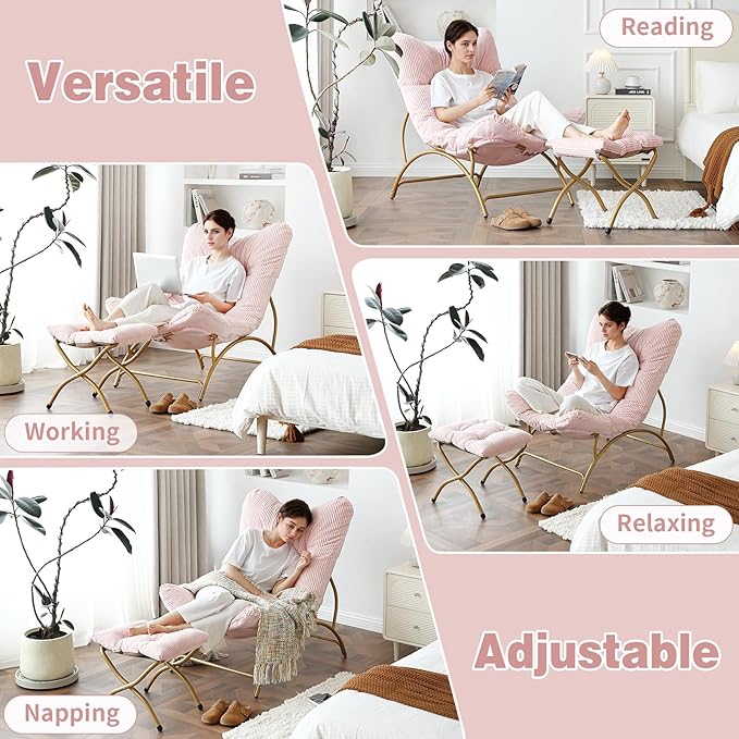 Welnow Accent Chair with Ottoman, Lounge Comfy Soft Leisure Metal Frame Reading - Image 6