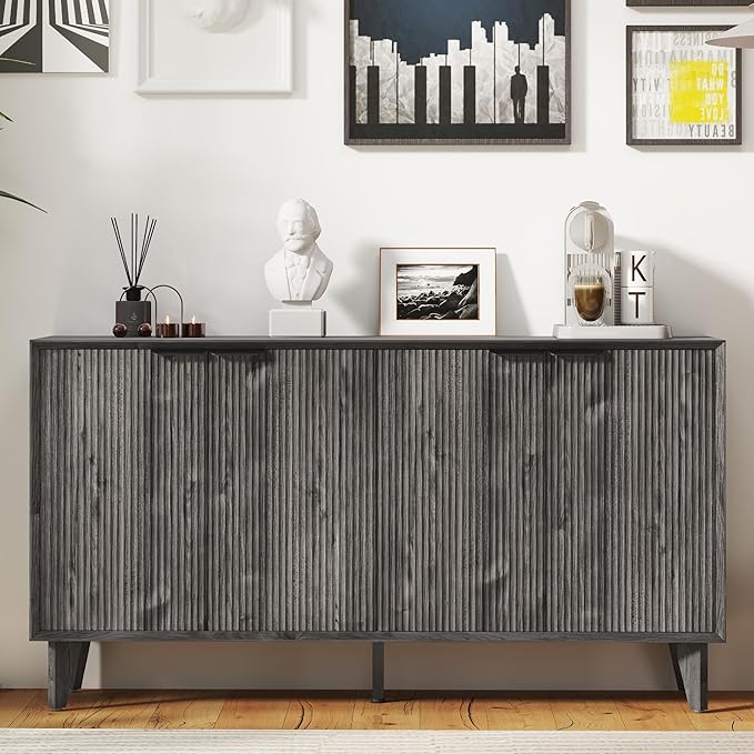 Fluted Cabinet with Storage, Buffet Storage with 4 Doors, Buffet Sideborad by Otterease
