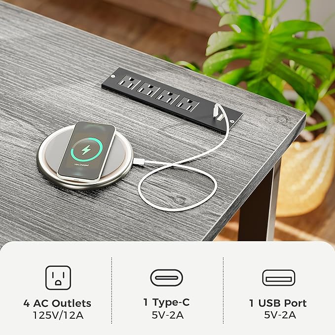 Huuger 55 x 24 inch Desk with Power Outlets & USB-C, Deeper & Thicker Desktop - Image 5