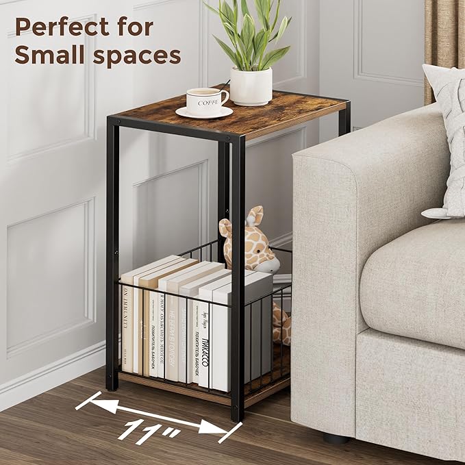 Side Table with Magazine Holder, Record Player Stand with LP Shelf, End Table - Image 4