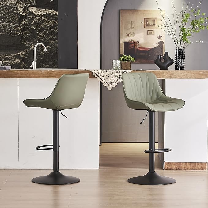YOUNIKE Bar Stools Set of 2 for Kitchen Island, Olive Green Swivel Tall Bar - Image 10