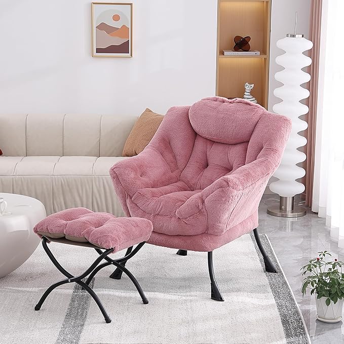 Lazy Chair with Folding Ottoman, Modern Accent Lounge Armchair with Armrests - Image 7