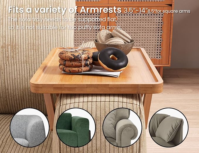 2 Pack Couch Arm Tray, Bamboo Folding Sofa Tray, Sofa Armrest Trays Clip-On - Image 4