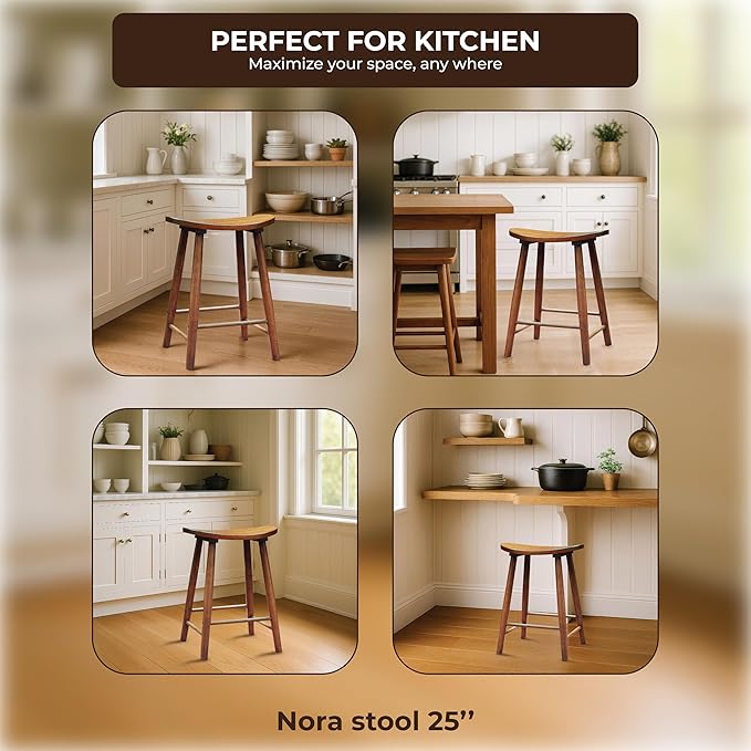 Nora 25" Counter Height Bar Stool, Backless Wooden Stool - Image 7