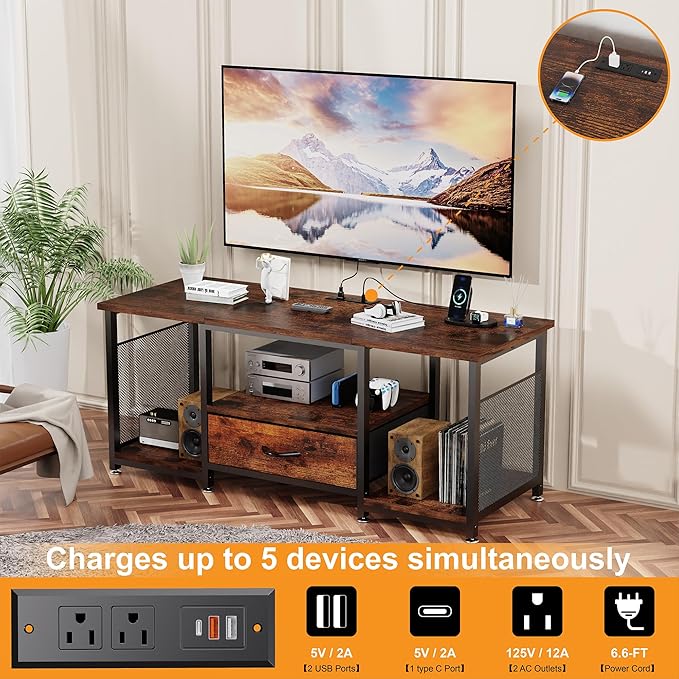 TV Stand with Drawers and Power Outlet - Image 5