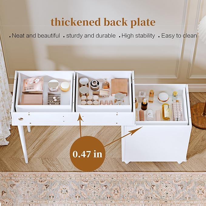 White, Vanity Desk with Mirror and Lights, Makeup Vanity with Power Outlet and - Image 4