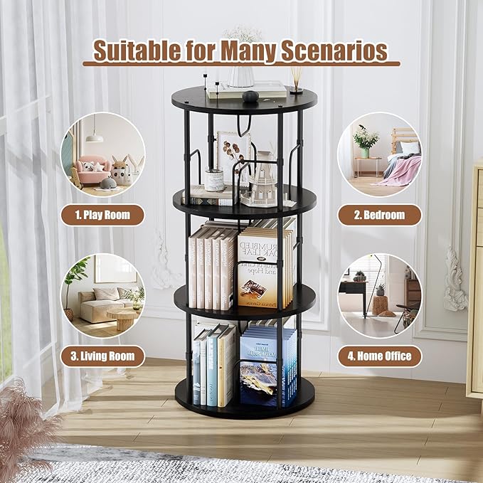 Rotating Bookshelf, 3 Tier Round Revolving Bookcase - Image 7