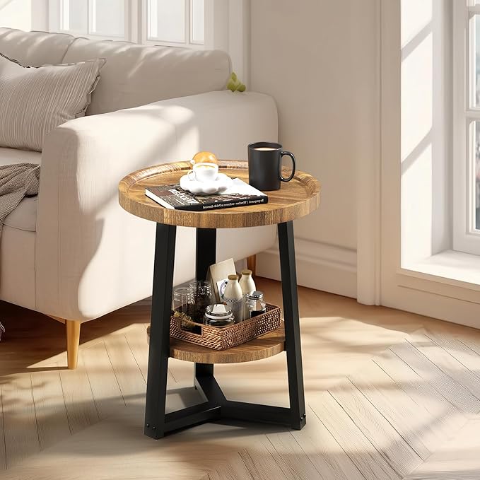 PPAMAPIC Round End Table, 2 Tier Side Table - Image 5