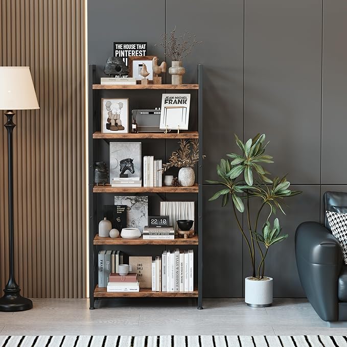 VERMESS 5 Tier Bookshelf, Tall Book Shelf, Vintage Industrial Bookcase - Image 3