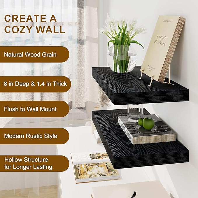 Fun Memories Black Floating Shelves 16 Inch Long, 8 Deep Floating Shelf Wall - Image 5