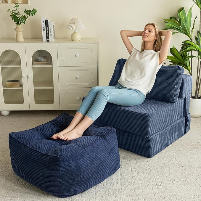 HIGOGOGO Square Stuffed Pouf Ottoman, Corduroy Poufs - Image 6