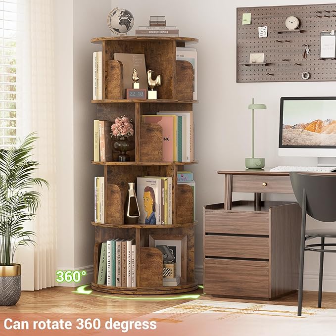 Rotating Bookshelf, Corner Bookshelf, 360 Display Wood Spinning Bookcase - Image 7