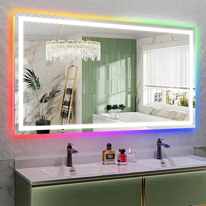 65x36 Inch RGB LED Bathroom Mirror Front Light and RGB Backlit Lighted Vanity by YEELAIT
