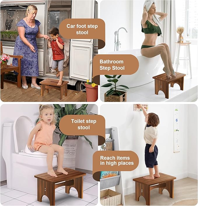 Wooden Step Stool for Adults, Heavy Duty One Step Bedside Stool - Image 5
