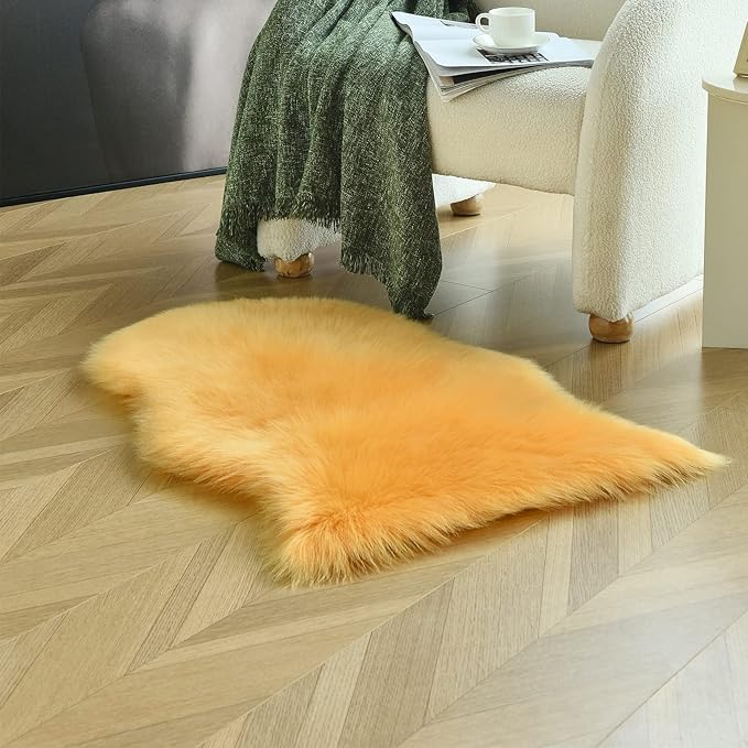 duduta Yellow Faux Sheepskin Throw Rug 2x3 ft, Fluffy Shag Fur Chair Cover - Image 7
