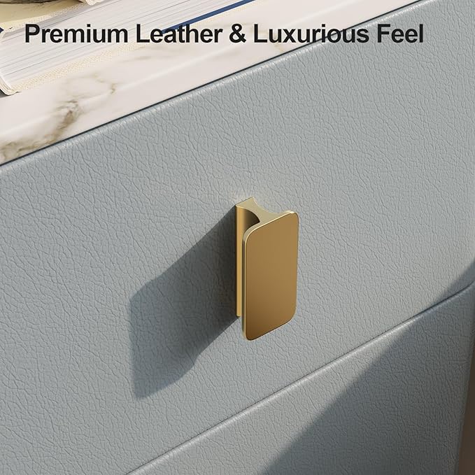 Narrow Nightstand with Drawers, Narrow Side Table Leather, Small Bedside Tables - Image 3