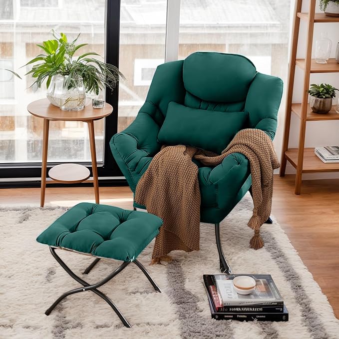Lazy Chair with Ottoman, Comfy Fabric Accent Lounge Arm Chair with Lumbar - Image 8